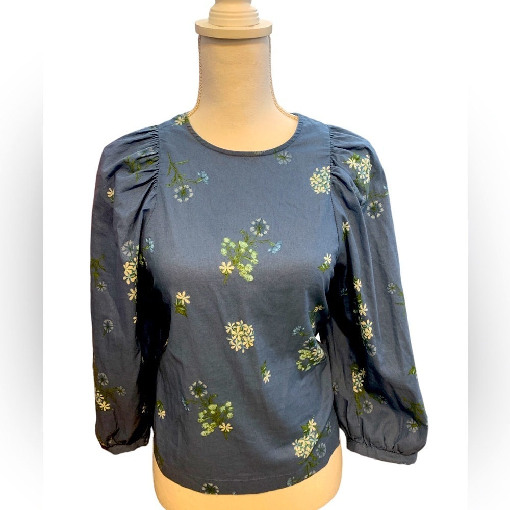 Denim Round Neck 3/4 Sleeve Blouse